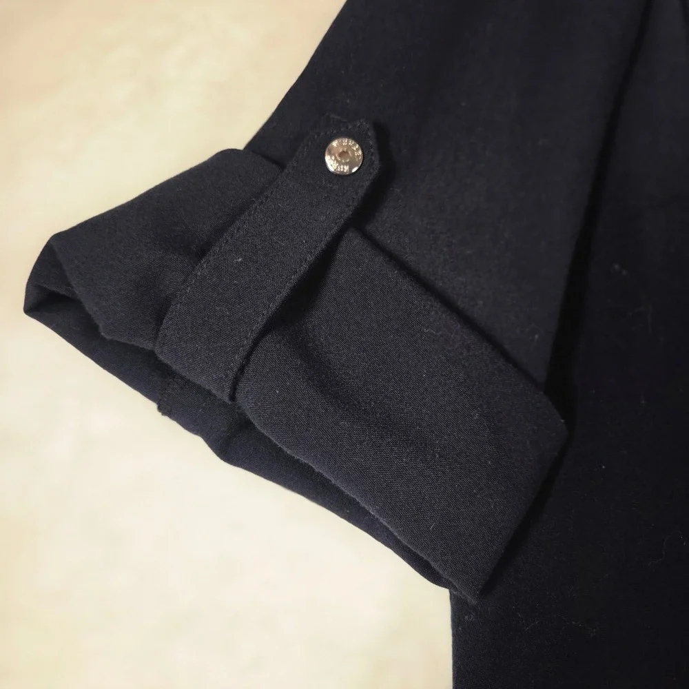MICHAEL KORS Womens Navy Utility Zip Front Dress XL Roll Tab Sleeves Pockets